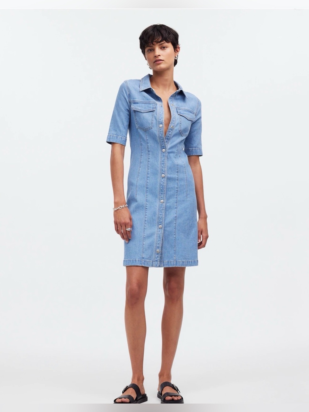 NWT Madewell Denim Seamed Mini Shirtdress in Palermo Wash Size 2